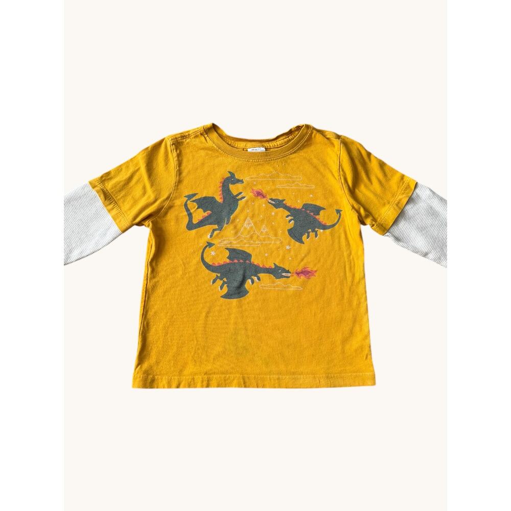 Hanna Andersson Mustard Dragon Graphic Long Sleeve Tee Boys 100cm Size 4